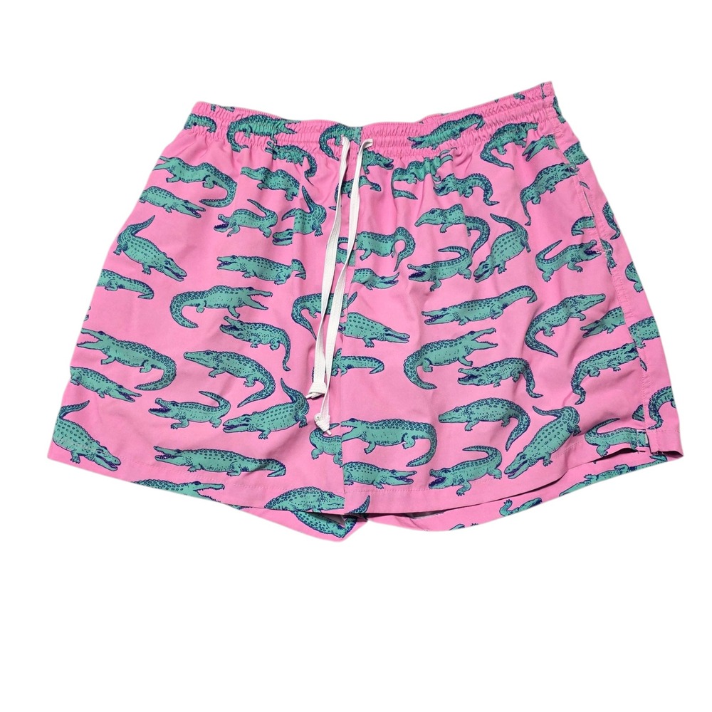 Chubbies‎ 2XL Men's Pink Alligator Print Swim Trunks Shorts Drawstring